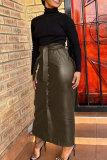 Silver Casual Solid Color Strap Design Straight High Waist Patchwork Bottoms
