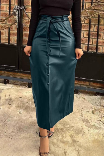 Malachite Green Casual Solid Color Strap Design Straight High Waist Patchwork Bottoms