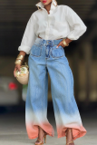Blue Casual Gradient Patchwork Mid Waist Loose Denim Jeans