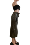 Silver Casual Solid Color Strap Design Straight High Waist Patchwork Bottoms