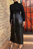Silver Casual Solid Color Strap Design Straight High Waist Patchwork Bottoms