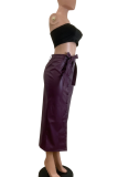 Silver Casual Solid Color Strap Design Straight High Waist Patchwork Bottoms