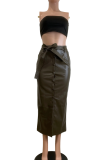 Silver Casual Solid Color Strap Design Straight High Waist Patchwork Bottoms