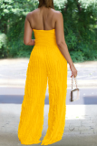 Orange Sexy Ripple Patchwork Strapless Loose Jumpsuits