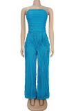 Orange Sexy Ripple Patchwork Strapless Loose Jumpsuits