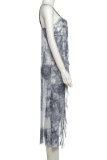Grey Sexy Print Strap Design Spaghetti Strap Tops