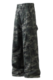 Camouflage Casual Camouflage Print Patchwork Loose Mid Waist Wide Leg Full Print Bottoms