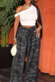 Camouflage Casual Camouflage Print Patchwork Loose Mid Waist Wide Leg Full Print Bottoms