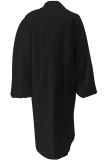 Black Casual Solid Color Buckle Shirt Collar Shirt Dresses