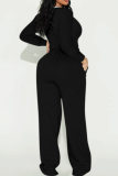 Black Casual Stripe Patchwork O Neck Long Sleeve Two Pieces