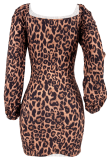 Leopard Print Sexy Leopard Print Hollow Out Square Neck Wrapped Skirt Dresses