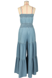 Blue Sexy Solid Color Patchwork Spaghetti Strap Loose Jumpsuits