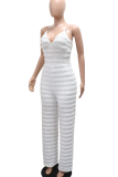 White Sexy Solid Color Patchwork Spaghetti Strap Loose Jumpsuits