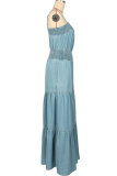 Blue Sexy Solid Color Patchwork Spaghetti Strap Loose Jumpsuits
