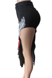 Light Blue Sexy Letters Embroidered High Slit Mid Waist Patchwork Bottoms