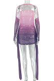 Purple Pink Sexy Gradient Patchwork Strapless Wrapped Skirt Dresses