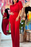 White Casual Solid Color Lace Strap Design Turndown Collar Regular Jumpsuits