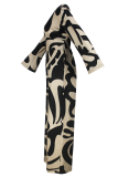 Brown Casual Print Patchwork V Neck Loose Jumpsuits