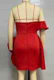 Red Sexy Solid Color Flower Shape Strapless Irregular Dresses