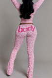 Pink Casual Leopard Print Zipper Hooded Long Sleeve Two Pieces