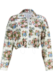 Multicolor Casual Print Zipper Zipper Collar Outerwear
