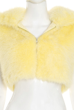 Yellow Sexy Solid Color Zipper Hooded Tops