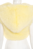 Yellow Sexy Solid Color Zipper Hooded Tops