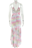 Colour Sexy Print Spaghetti Strap Irregular Dresses