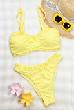 Yellow Sexy Solid Color Ruched Swimwears