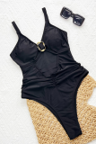 Black Sexy Solid Color Hollow Out Swimwears