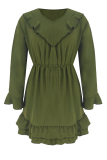 Green Casual Solid Color Patchwork O Neck A Line Dresses