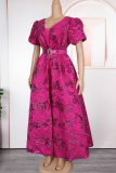 Light Purple Celebrities Solid Color With Belt V Neck Long Plus Size Dresses
