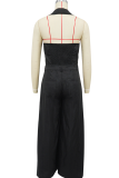 Army Green Casual Solid Color Buckle Turndown Collar Loose Jumpsuits
