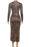 Leopard Print Sexy Leopard Print High Slit Deep V Neck Long Dresses