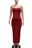 Red Sexy Solid Color See-Through Strapless Long Dresses
