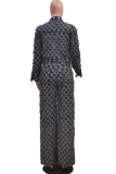 Grey Casual Plaid Jacquard Zipper O Neck Long Sleeve Two Pieces
