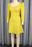 Yellow Elegant Solid Color Backless Square Neck A Line Dresses