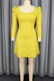 Yellow Elegant Solid Color Backless Square Neck A Line Dresses