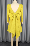 Yellow Elegant Solid Color Backless Square Neck A Line Dresses