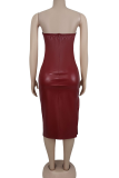 Black Sexy Solid Color Patchwork Strapless Wrapped Skirt Dresses