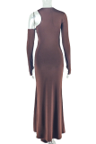Black Sexy Solid Color Hollow Out O Neck Long Dresses