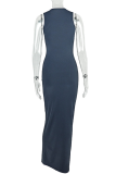 Black Sexy Solid Color Hollow Out V Neck Long Dresses