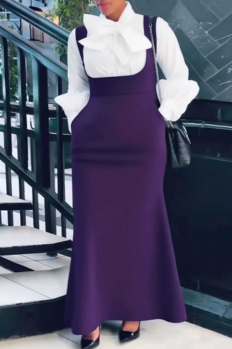 Purple Casual Solid Color Pocket Strap Plus Size Dresses