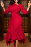 Pink Elegant Solid Color Patchwork Oblique Collar Irregular Dresses