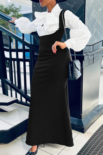 Black Casual Solid Color Pocket Strap Plus Size Dresses