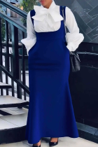 Blue Casual Solid Color Pocket Strap Plus Size Dresses