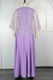 Orange Casual Solid Color Hot Drill V Neck Long Plus Size Dresses