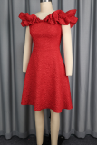 Red Elegant Solid Color Off Shoulder A Line Dresses