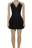 Yellow Sexy Solid Color Patchwork Spaghetti Strap Sling Dresses