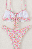 Rose Pink Sexy Print Strap Design Swimwears